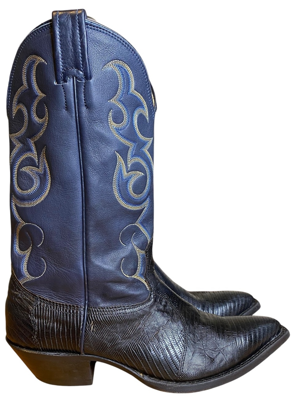 Nocona 1550-28-005 Vintage Blue Lizard & Leather Western Cowgirl Boots SZ 7D - Picture 1 of 15